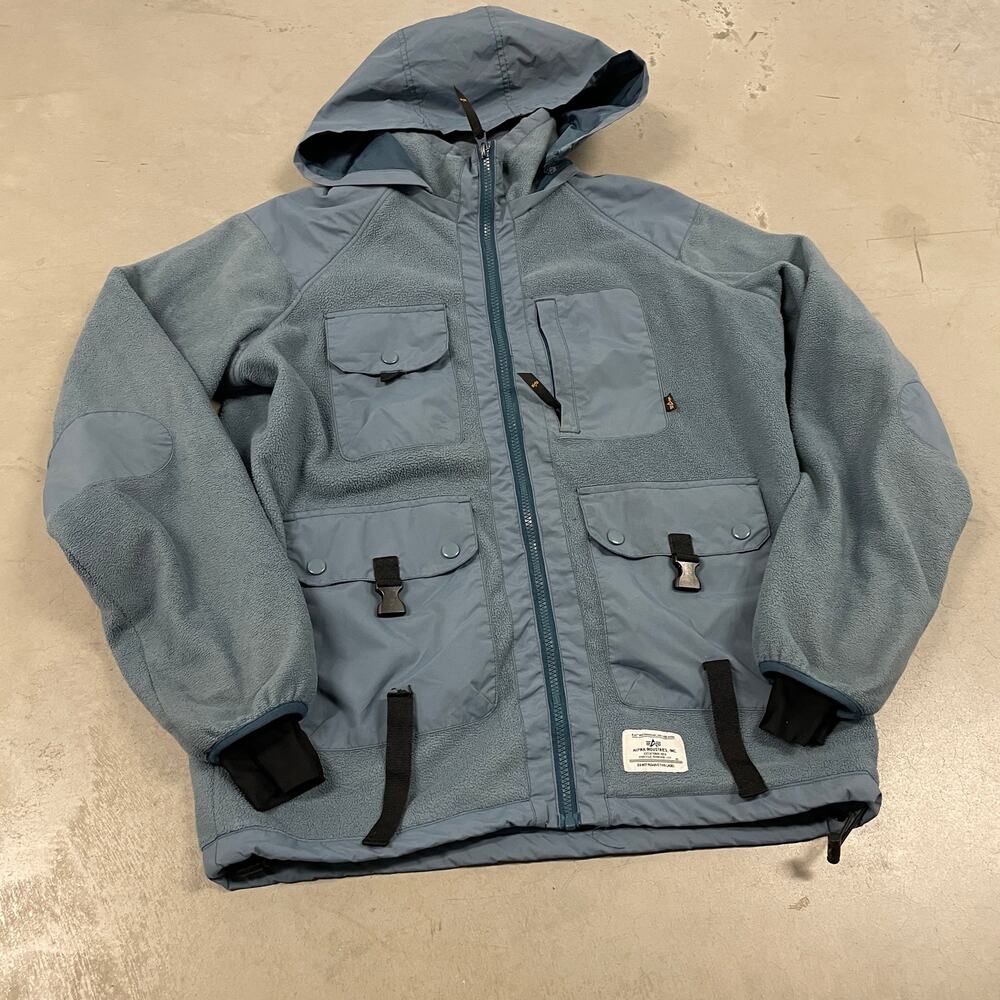 vintage y2k alpha industries aviation flight fleece cargo zip up jacket